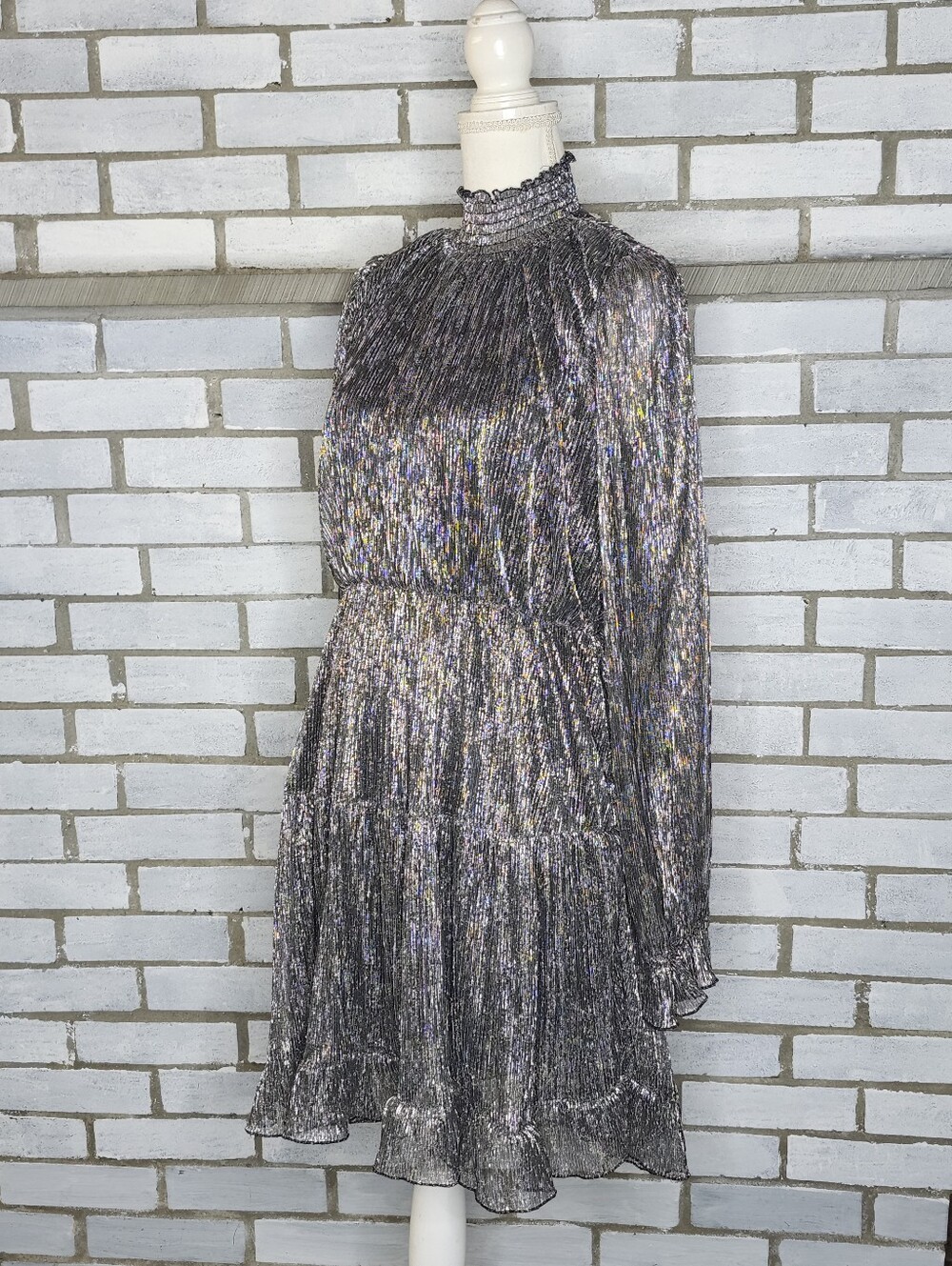• NWT One Pretty Time Long Sleeve Mock Neck A-Line Dress Size XL Silver & Black - Picture 1 of 11